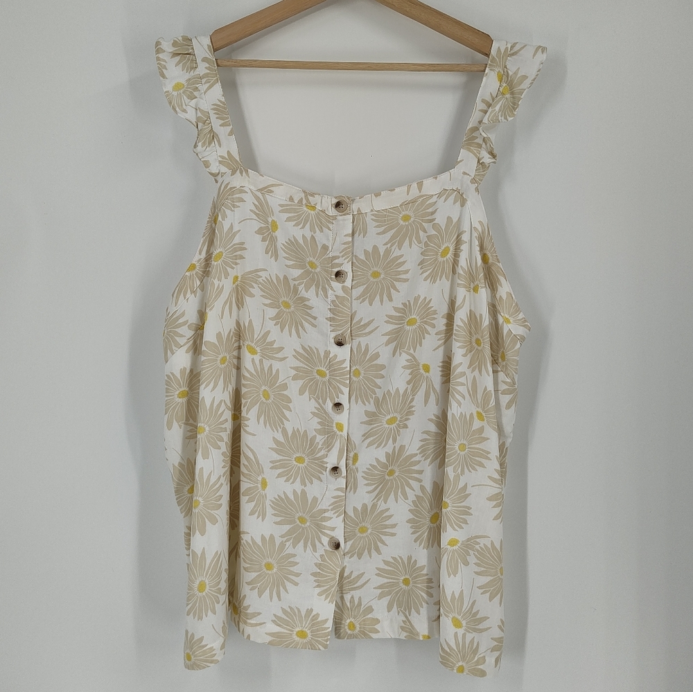 torrid Cream Floral Button-Front Ruffle Strap Cami